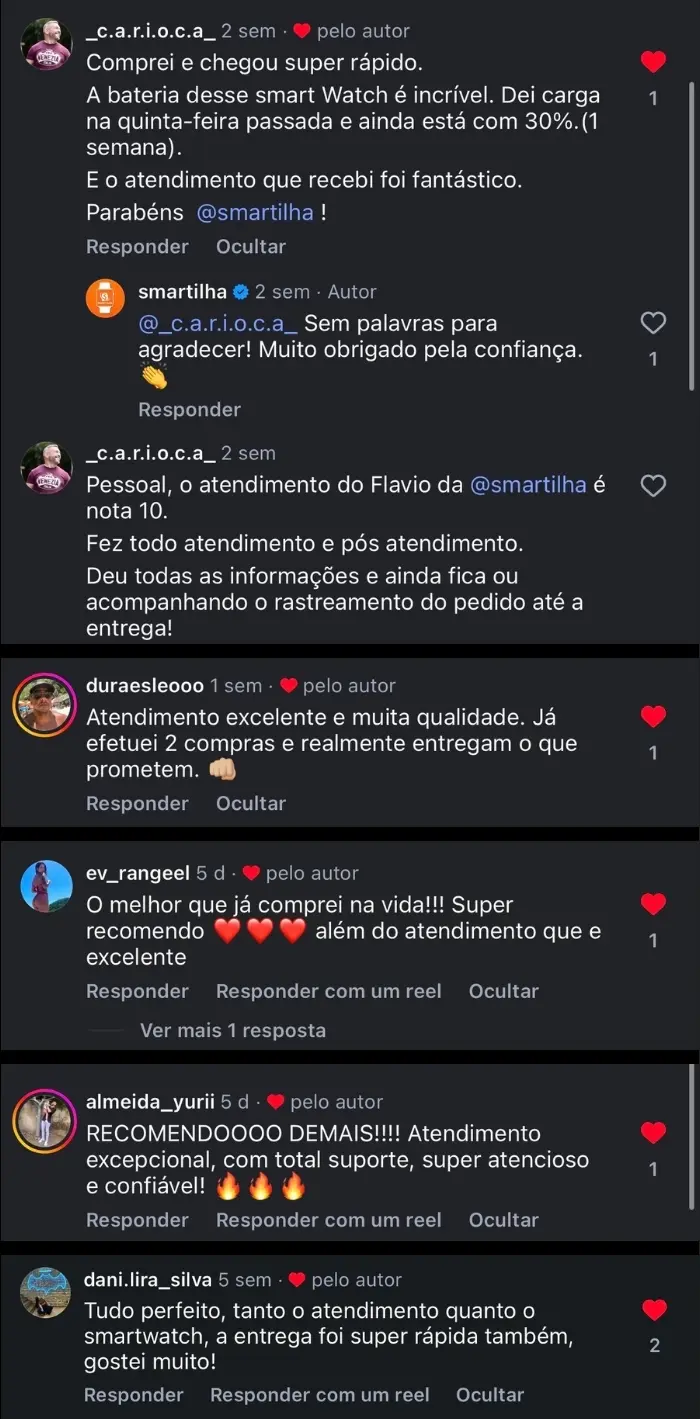 Avaliações de clientes da Smart Ilha no Instagram